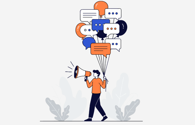 graphic of a person with speech bubble balloons