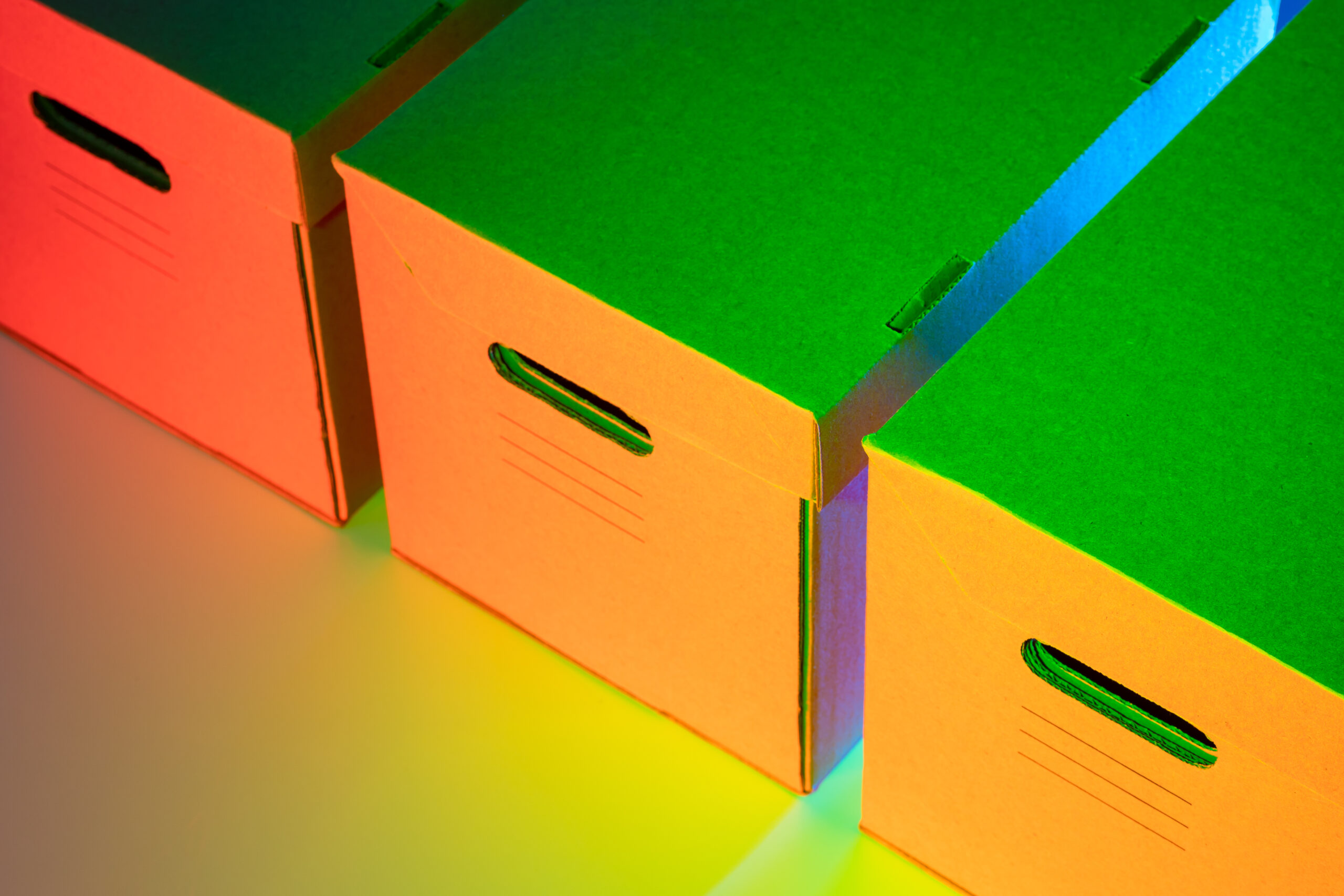 Three,Cardboard,Boxes,With,Handles,And,Labels.,Packaging,For,Easy