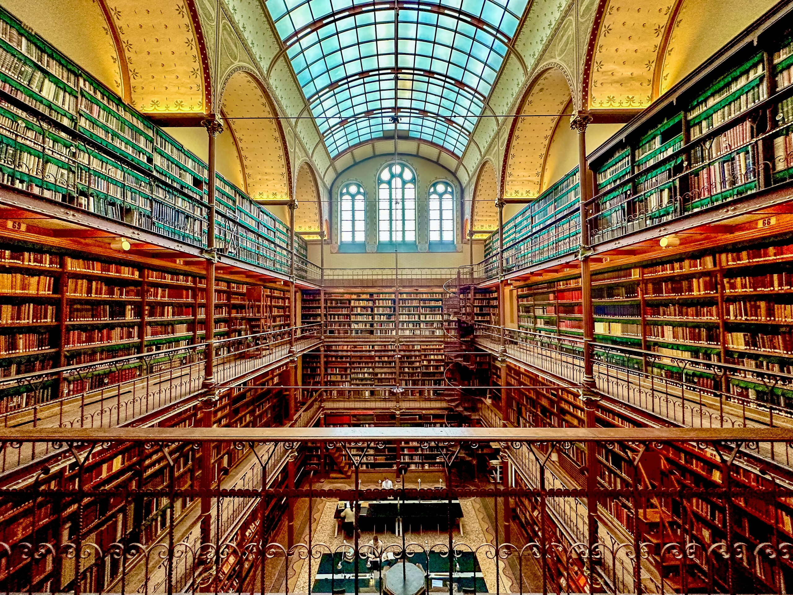 Amsterdam, Netherlands - March 29, 2023: The historic library and book archives at the Rijksmuseum during the 2023 Vermeer exhibition